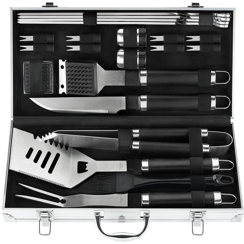 POLIGO 22PCS Heavy Duty BBQ Grill Accessories Set, Non-Slip Grill Tools for Outdoor Grill Set Thicker Stainless Steel Grill Utensils Set, Deluxe Grilling Tools Set in Aluminum Case Ideal Gifts for Men - Image 1